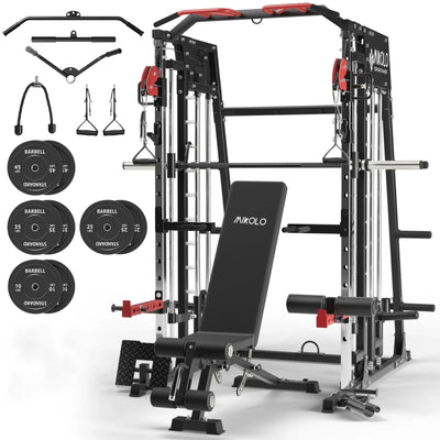 All-In-One Home Gym Power Rack with Smith Machine, Cable Crossover, and Weight Bench (2,200 Lb Capacity)