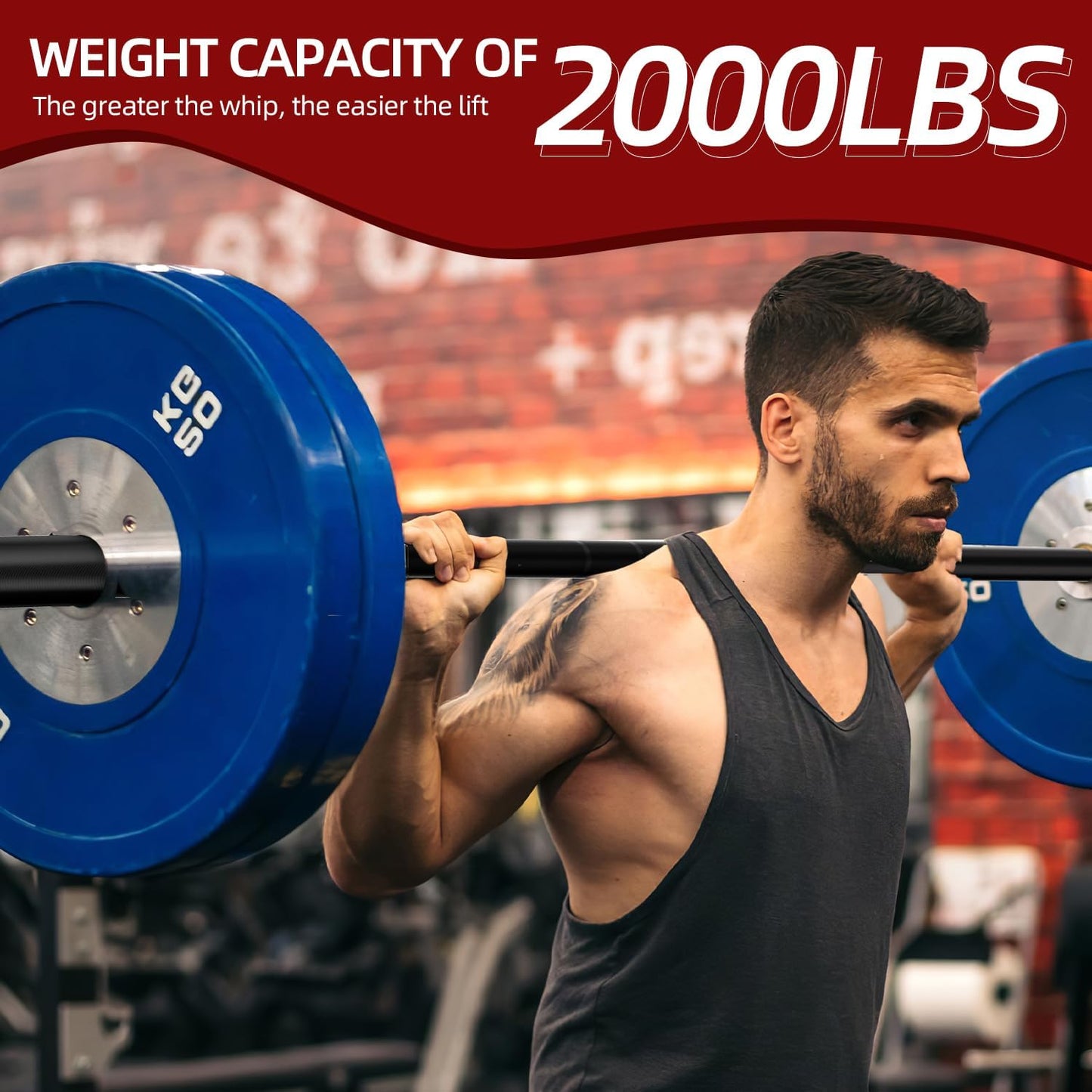 Olympic Barbell 7Ft, Barbell for Weightlifting and Powerlifting 45Lb, Olympic Bar for 1500Lbs Capacity, Weight Bar Fit 2” Standard Weights (Fully Black, 7Ft)