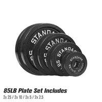 Steel Weight Plates 85LB Set - 2 Inch Center Premium Coating 2X 25Lb, 10Lb, 5Lb, and 2.5Lb for Weight Lifting Barbells