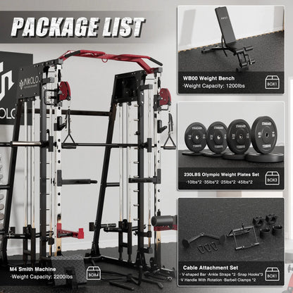 All-In-One Home Gym Power Rack with Smith Machine, Cable Crossover, and Weight Bench (2,200 Lb Capacity)