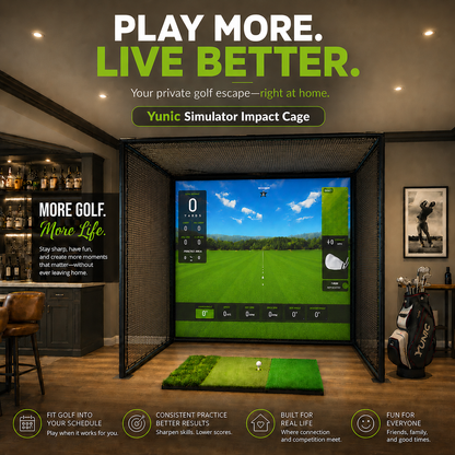 YUNIC Golf Driving Cage with Metal Frame and Simulator Impact Screen