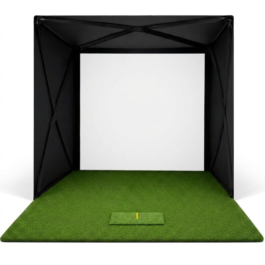 5-Minute Setup Golf Simulator Enclosure with HUB Frame, HD Impact Screen &amp; Golf Hitting Mat — Studio Shot