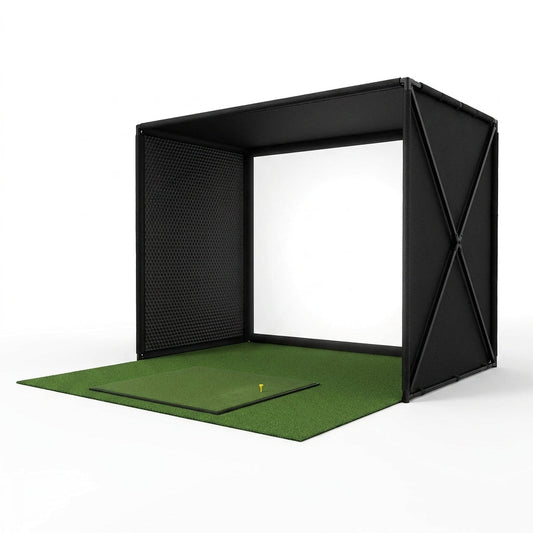 5-Minute Setup Golf Simulator Enclosure with HUB Frame, HD Impact Screen &amp; Golf Hitting Mat — Studio Shot