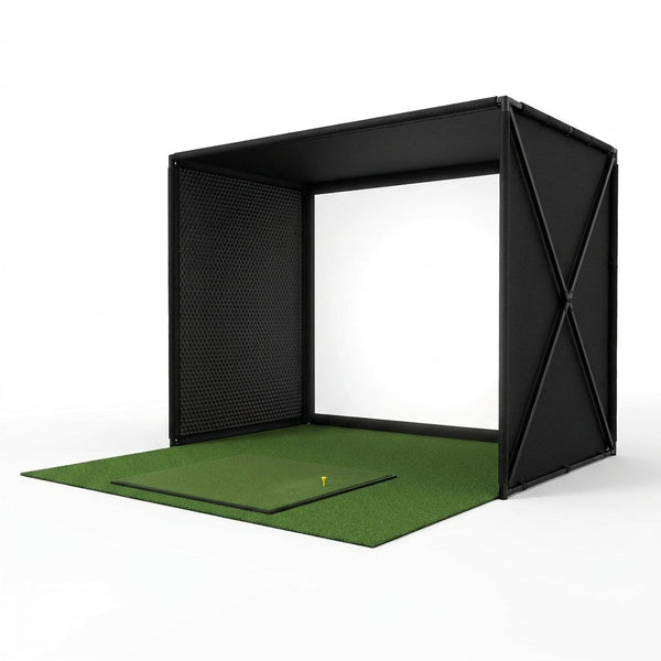 5-Minute Setup Golf Simulator Enclosure with HUB Frame, HD Impact Screen &amp; Golf Hitting Mat — Studio Shot