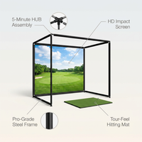 5-Minute Setup Golf Simulator Enclosure with HUB Frame, HD Impact Screen &amp; Golf Hitting Mat — infographic