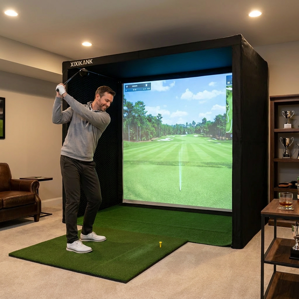 Golf Simulator Enclosure Built for Home Practice, 5-Minute Setup, HD Impact Screen, Complete Mat Set