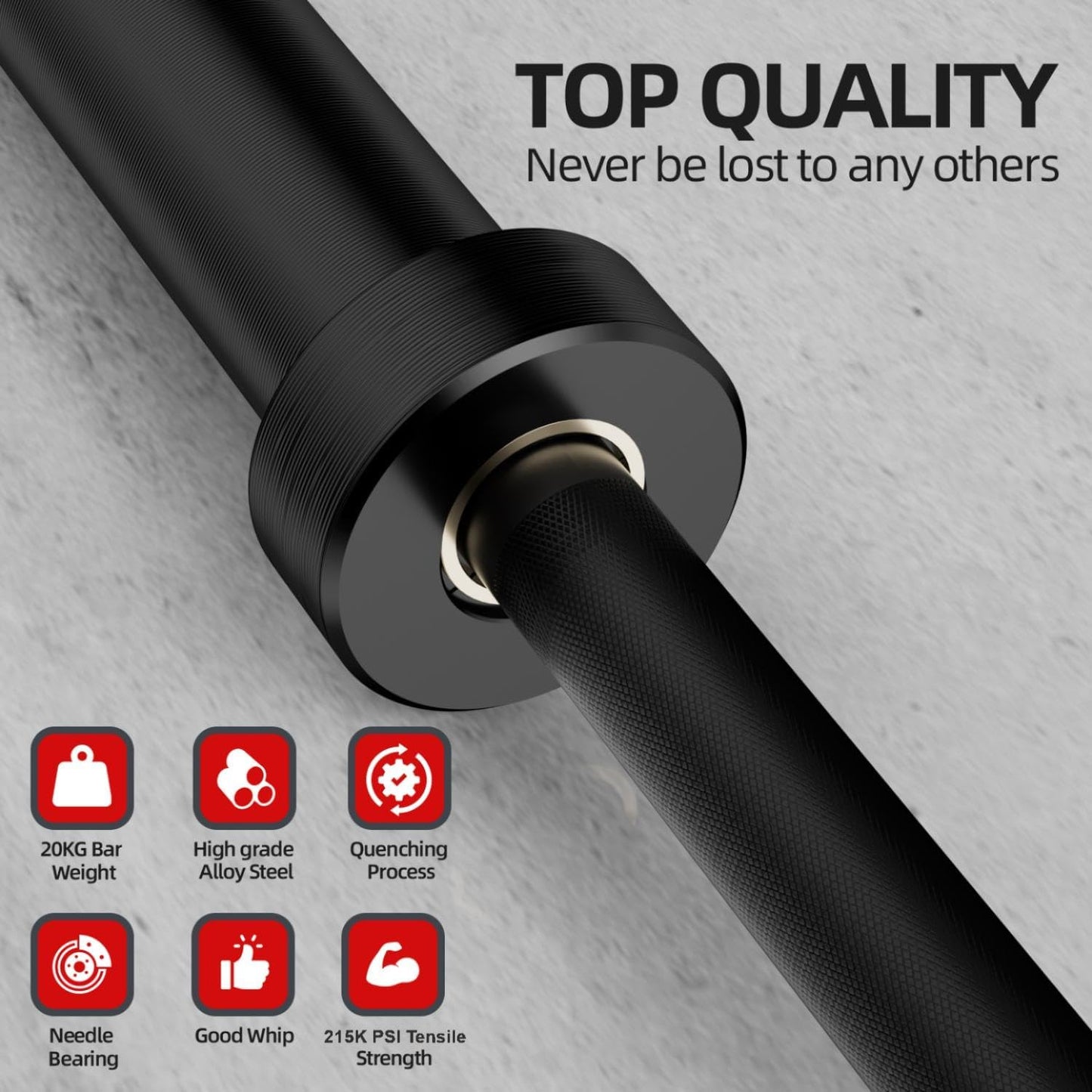 Olympic Barbell 7Ft, Barbell for Weightlifting and Powerlifting 45Lb, Olympic Bar for 1500Lbs Capacity, Weight Bar Fit 2” Standard Weights (Fully Black, 7Ft)