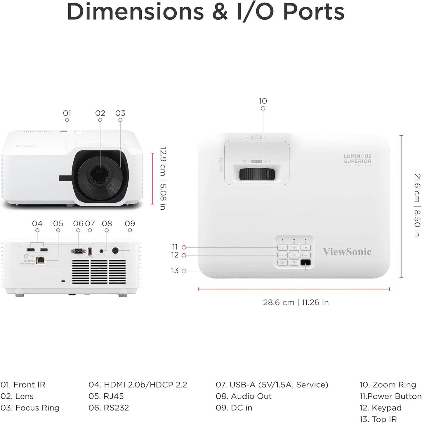 Viewsonic LS740HD 5500 Lumens 1080P Laser Projector, High Brightness for Auditoriums, 1.3X Optical Zoom, H/V Keystone, and 360-Degree Projection for Flexible Setup, HDR Support, and HDMI Inputs