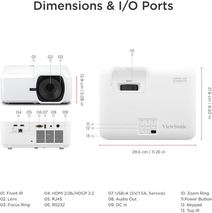 Viewsonic LS740HD 5500 Lumens 1080P Laser Projector, High Brightness for Auditoriums, 1.3X Optical Zoom, H/V Keystone, and 360-Degree Projection for Flexible Setup, HDR Support, and HDMI Inputs