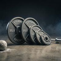 Steel Weight Plates 85LB Set - 2 Inch Center Premium Coating 2X 25Lb, 10Lb, 5Lb, and 2.5Lb for Weight Lifting Barbells — Studio Shot
