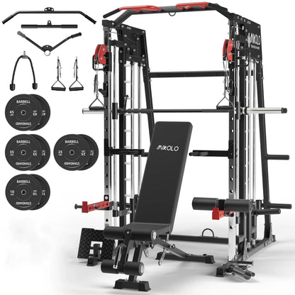 All-In-One Home Gym Power Rack with Smith Machine, Cable Crossover, and Weight Bench (2,200 Lb Capacity)