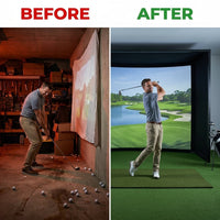 KHAMPA Golf Simulator Enclosure Kit with Premium Impact Screen, Black Surrounds &amp; DIY Frame System — Before & After
