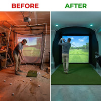 KHAMPA Golf Simulator Enclosure Kit with Premium Impact Screen, Black Surrounds &amp; DIY Frame System — Before & After