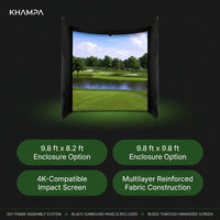KHAMPA Golf Simulator Enclosure Kit with Premium Impact Screen, Black Surrounds &amp; DIY Frame System — Results & Stats