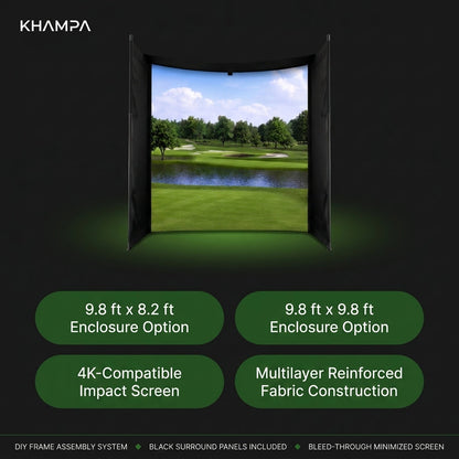 KHAMPA Golf Simulator Enclosure Kit with Premium Impact Screen, Black Surrounds &amp; DIY Frame System — Results & Stats