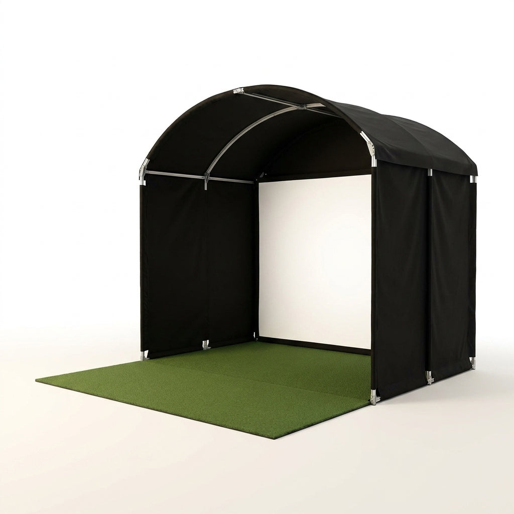 KHAMPA Golf Simulator Enclosure Kit with Premium Impact Screen, Black Surrounds &amp; DIY Frame System — Studio Shot