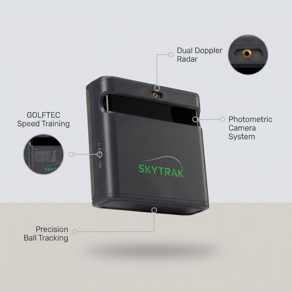 ST MAX Launch Monitor with GOLFTEC Speed Training, Dual Doppler Radar &amp; Photometric Cameras — infographic