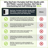 SkyTrak+ Portable Golf Sim Studio with SKYTRAK+ Launch Monitor, 10x7 Net &amp; Interlocking 5x3 Golf Hitting Mat — Comparison