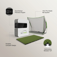 SkyTrak+ Portable Golf Sim Studio with SKYTRAK+ Launch Monitor, 10x7 Net &amp; Interlocking 5x3 Golf Hitting Mat — infographic
