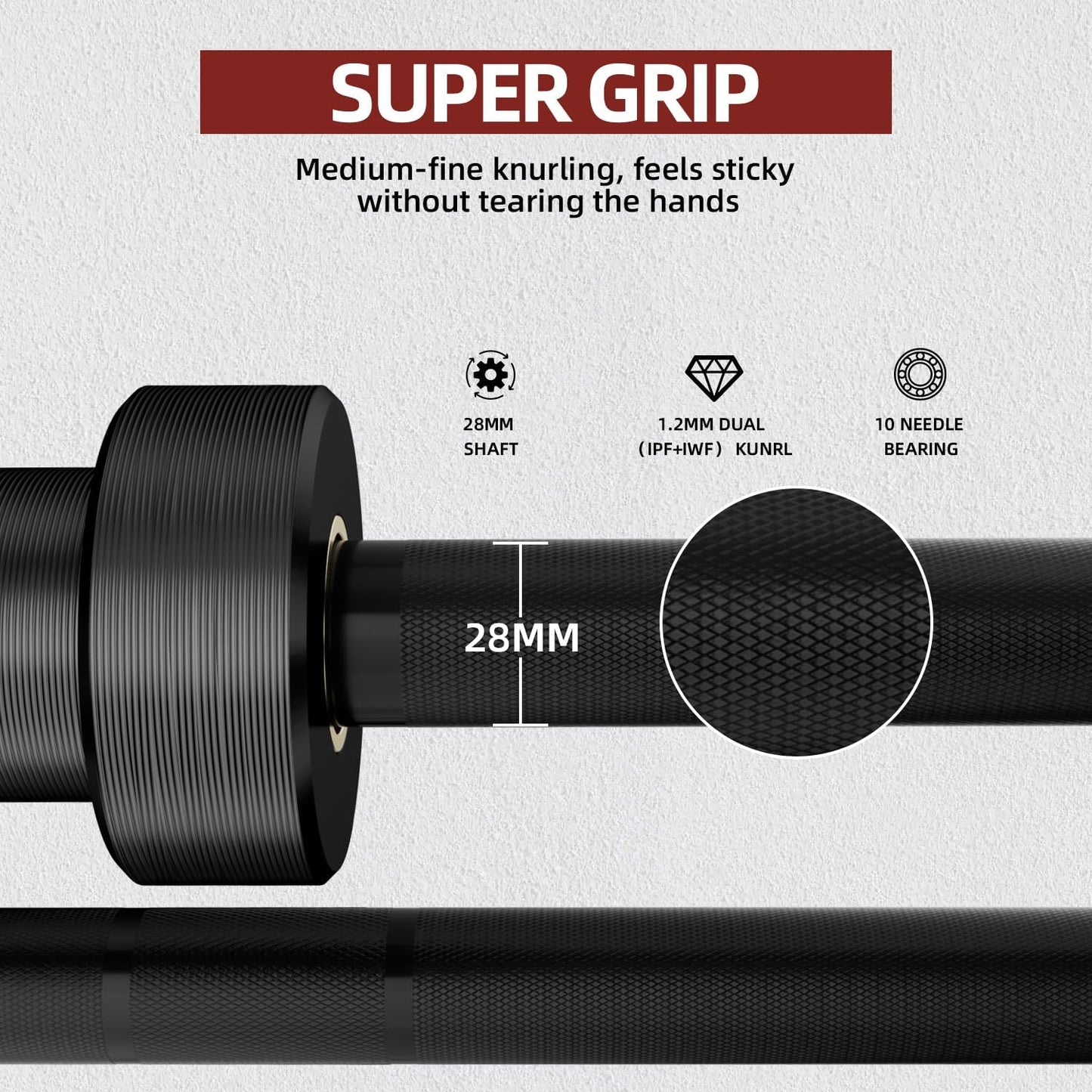 Olympic Barbell 7Ft, Barbell for Weightlifting and Powerlifting 45Lb, Olympic Bar for 1500Lbs Capacity, Weight Bar Fit 2” Standard Weights (Fully Black, 7Ft)