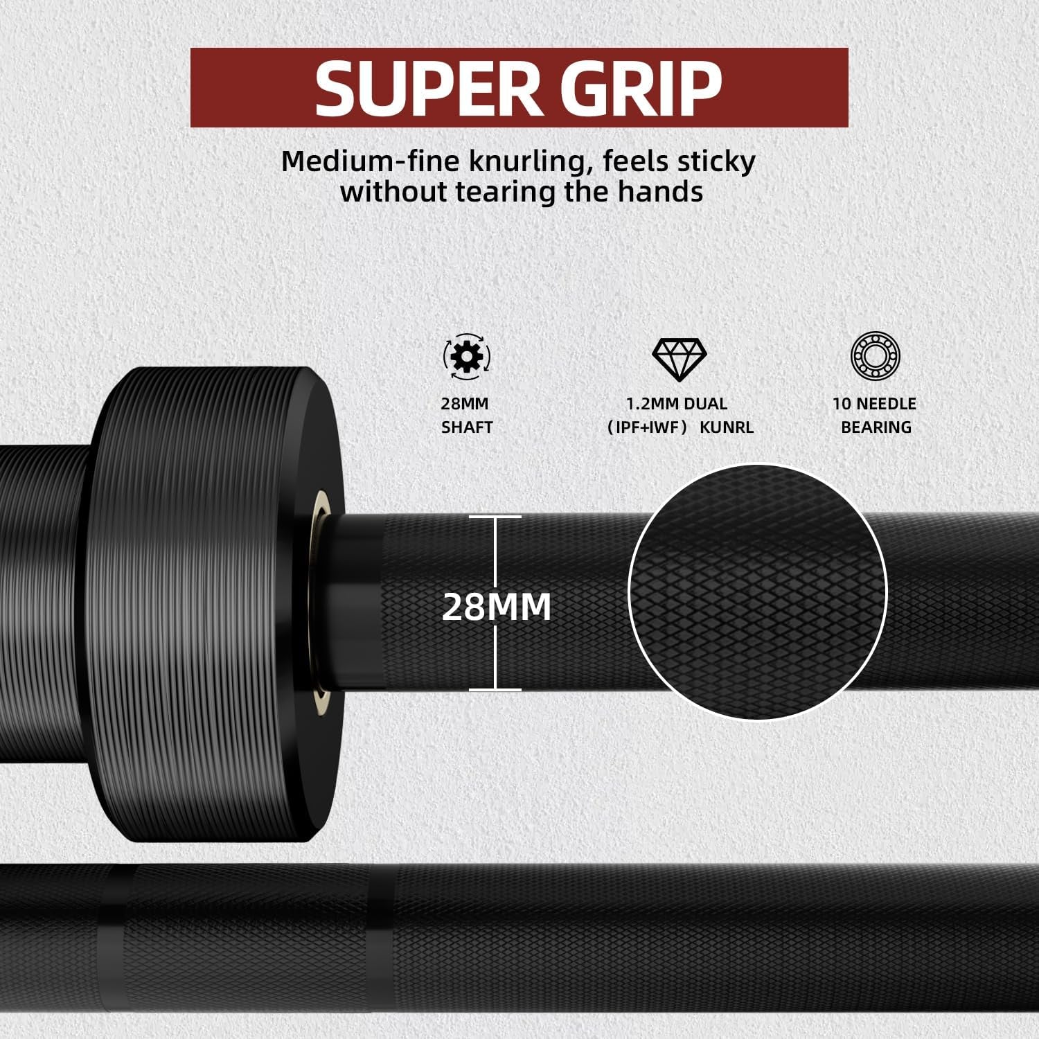 Olympic Barbell 7Ft, Barbell for Weightlifting and Powerlifting 45Lb, Olympic Bar for 1500Lbs Capacity, Weight Bar Fit 2” Standard Weights (Fully Black, 7Ft)