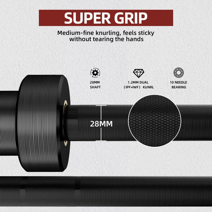 Olympic Barbell 7Ft, Barbell for Weightlifting and Powerlifting 45Lb, Olympic Bar for 1500Lbs Capacity, Weight Bar Fit 2” Standard Weights (Fully Black, 7Ft)