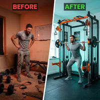 Smith Machine Cable Crossover Built for Full-Body Training, Multifunction Design, Durable Metal Construction — Before & After