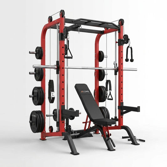 Smith Machine for Home Gym,2000Lbs Multi-Function Power Cage with Cable Crossover System, Squat Rack with Smith Bar and More Attachment — Studio Shot