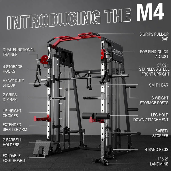 All-In-One Home Gym Power Rack with Smith Machine, Cable Crossover, and Weight Bench (2,200 Lb Capacity)