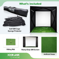 Golf Simulator Enclosure for Home Instant Quick and Easy Tool-Free Setup in 5 Mins Golf Hittig Cage - Complete Set with Heavy Duty Frame,Hd Impact Screen and Putting Green Turf (8X8 Ft)