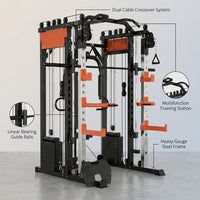 Smith Machine Cable Crossover Built for Full-Body Training, Multifunction Design, Durable Metal Construction — infographic
